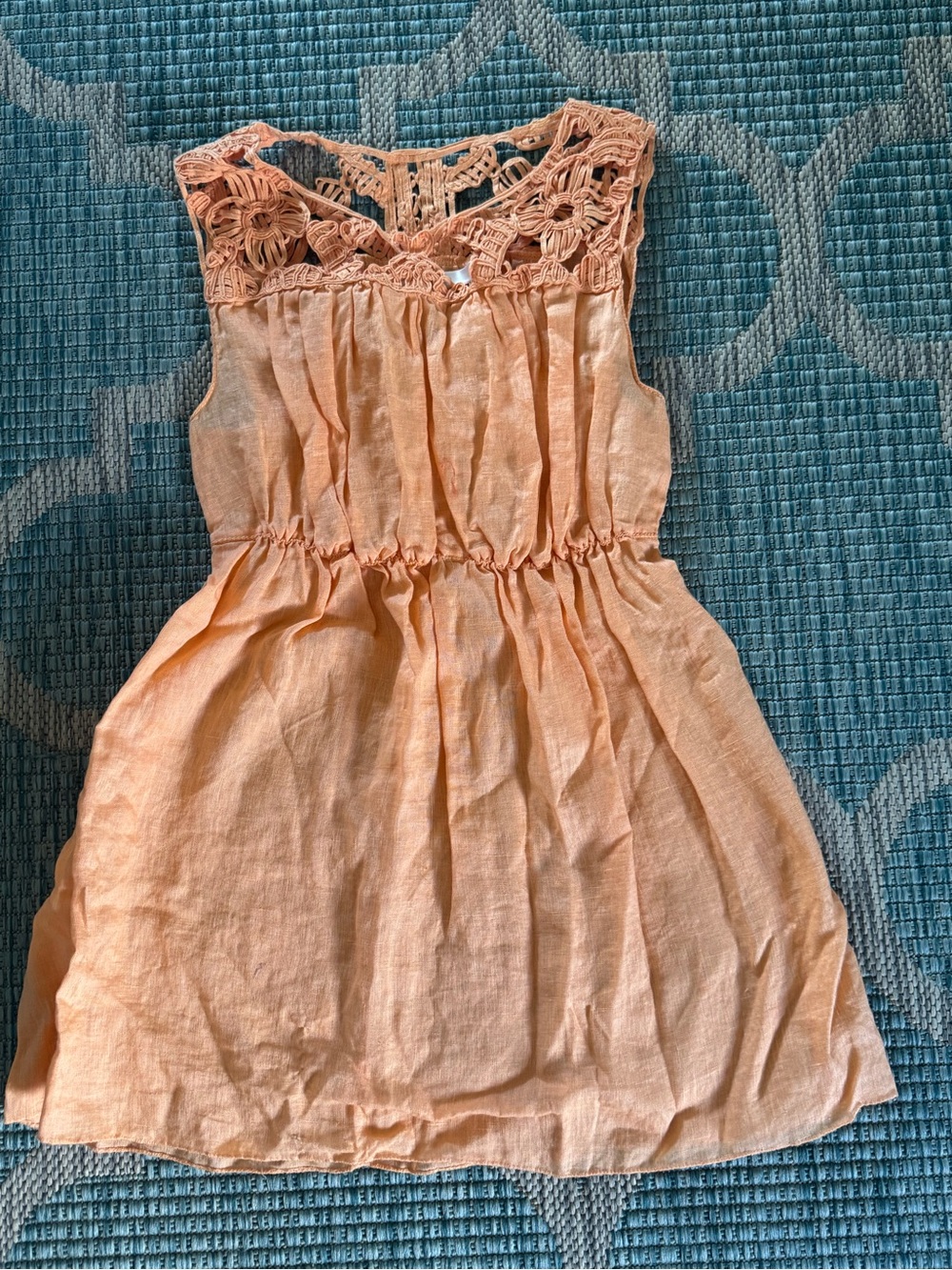 Max Studio Peach Crochet Yoke Linen dress